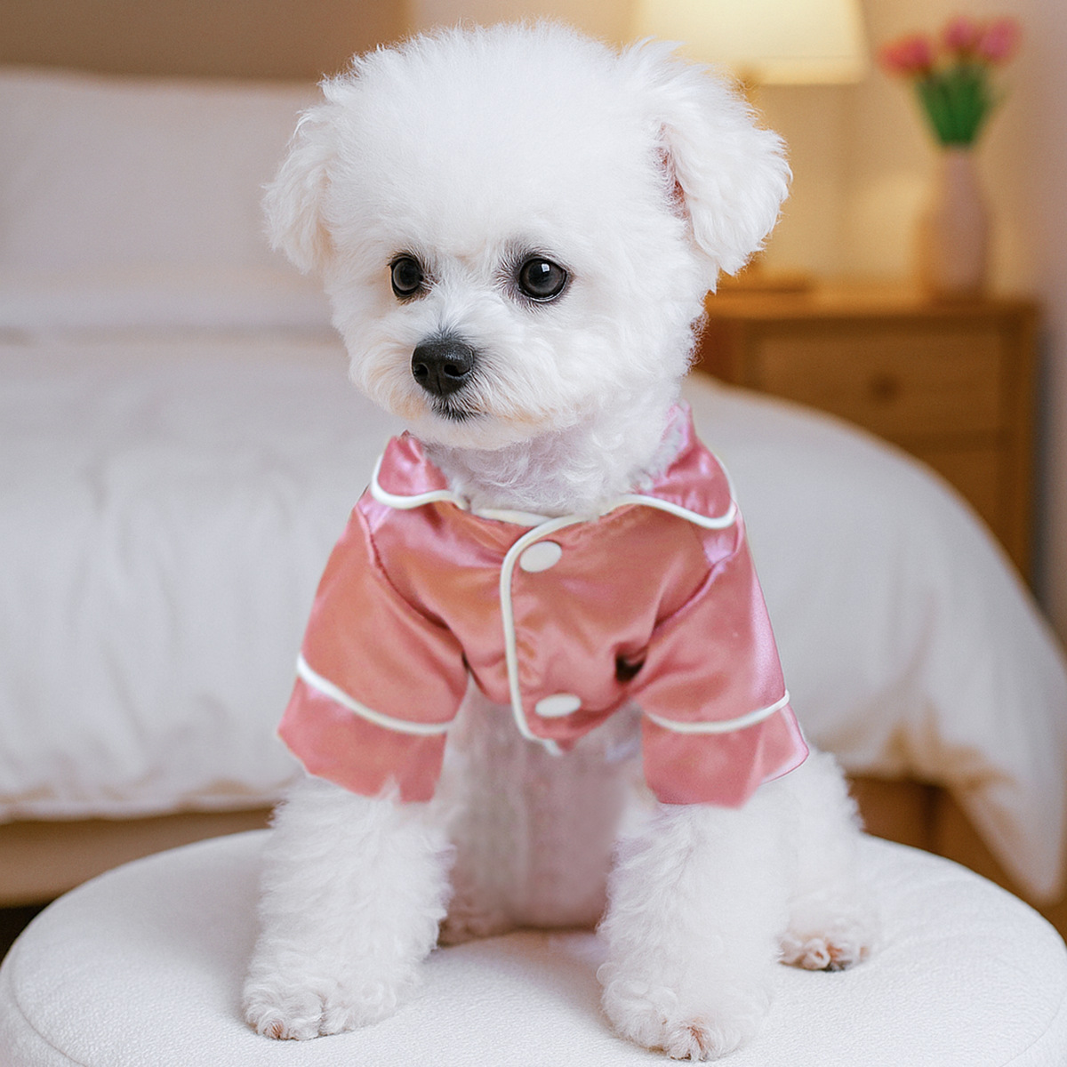 Luxury Dog Pajamas Satin Sleepwear with Piping Trim
